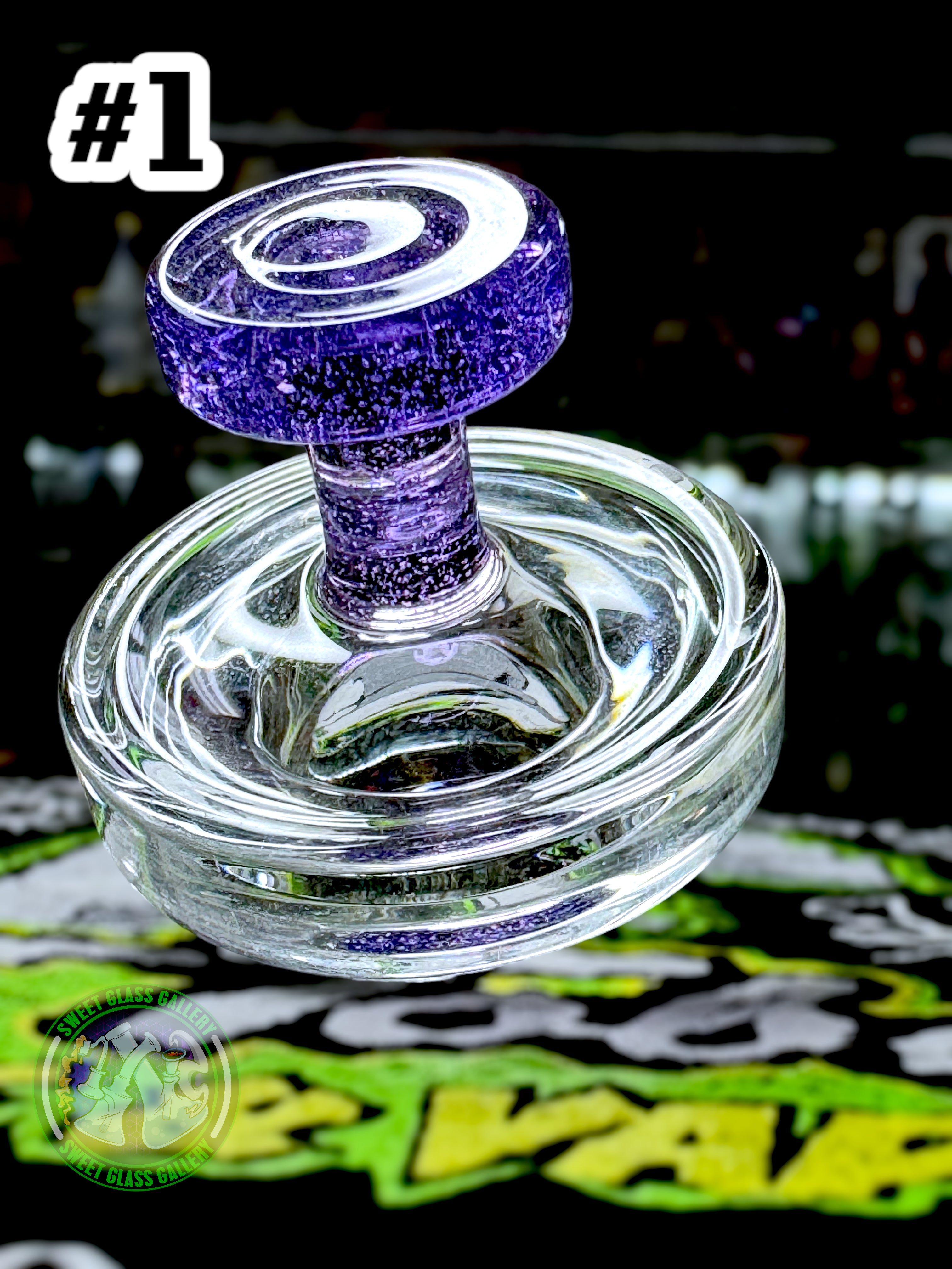 Jong Glass - Slurper Flat Cap (Fits 20mm Slurpers) #1 Purple Lollipop
