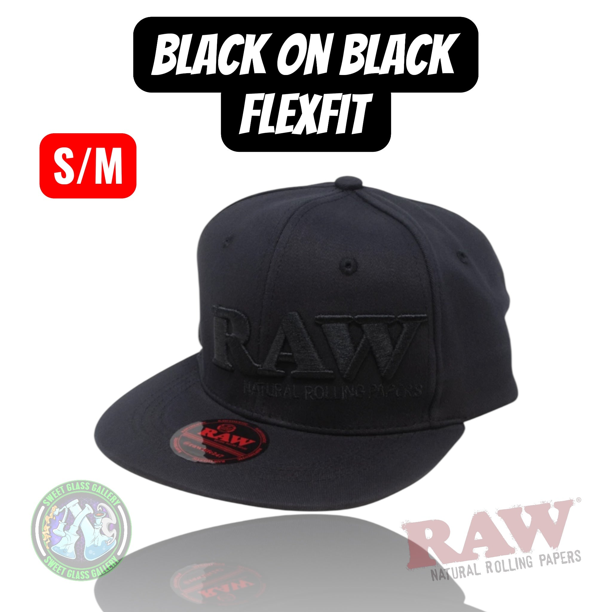 Raw - Hat - Black On Black FlexFit (Size Small/Medium)