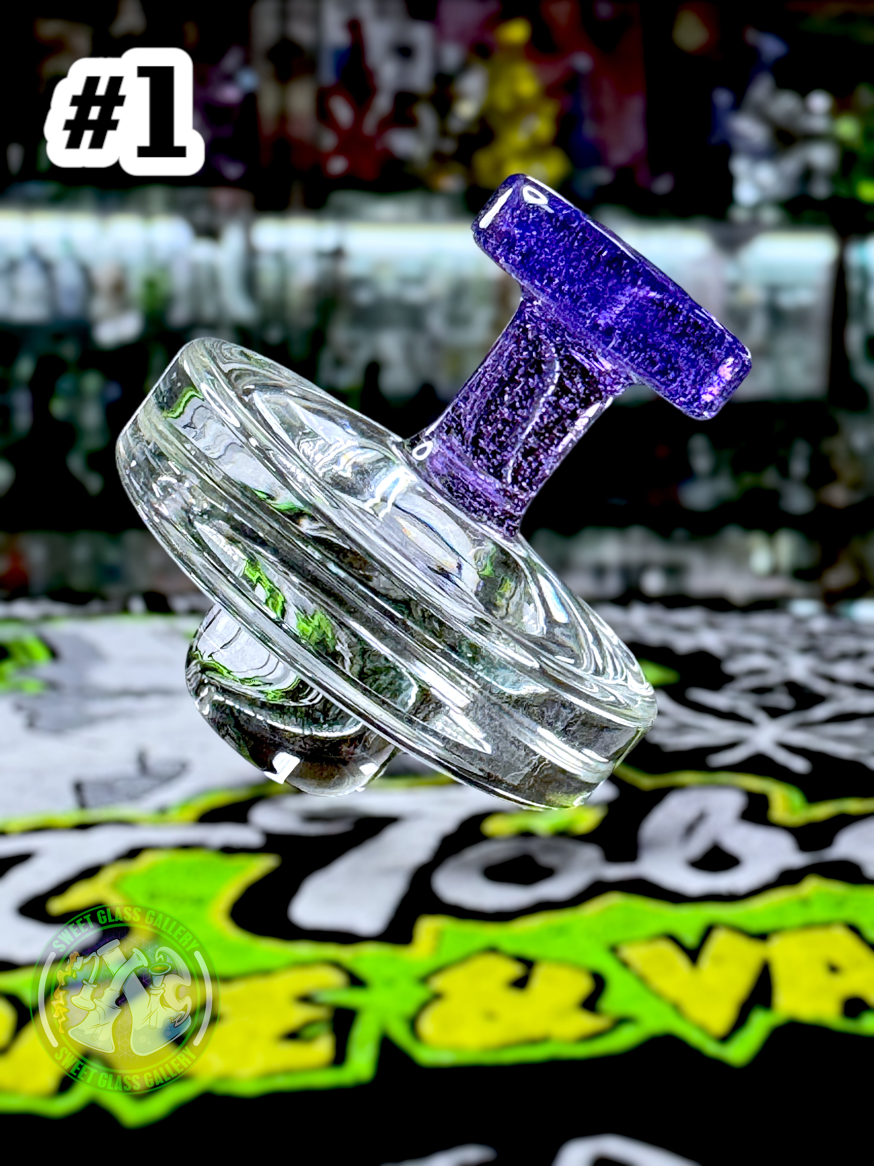 Jong Glass - Slurper Flat Cap (Fits 20mm Slurpers) #1 Purple Lollipop