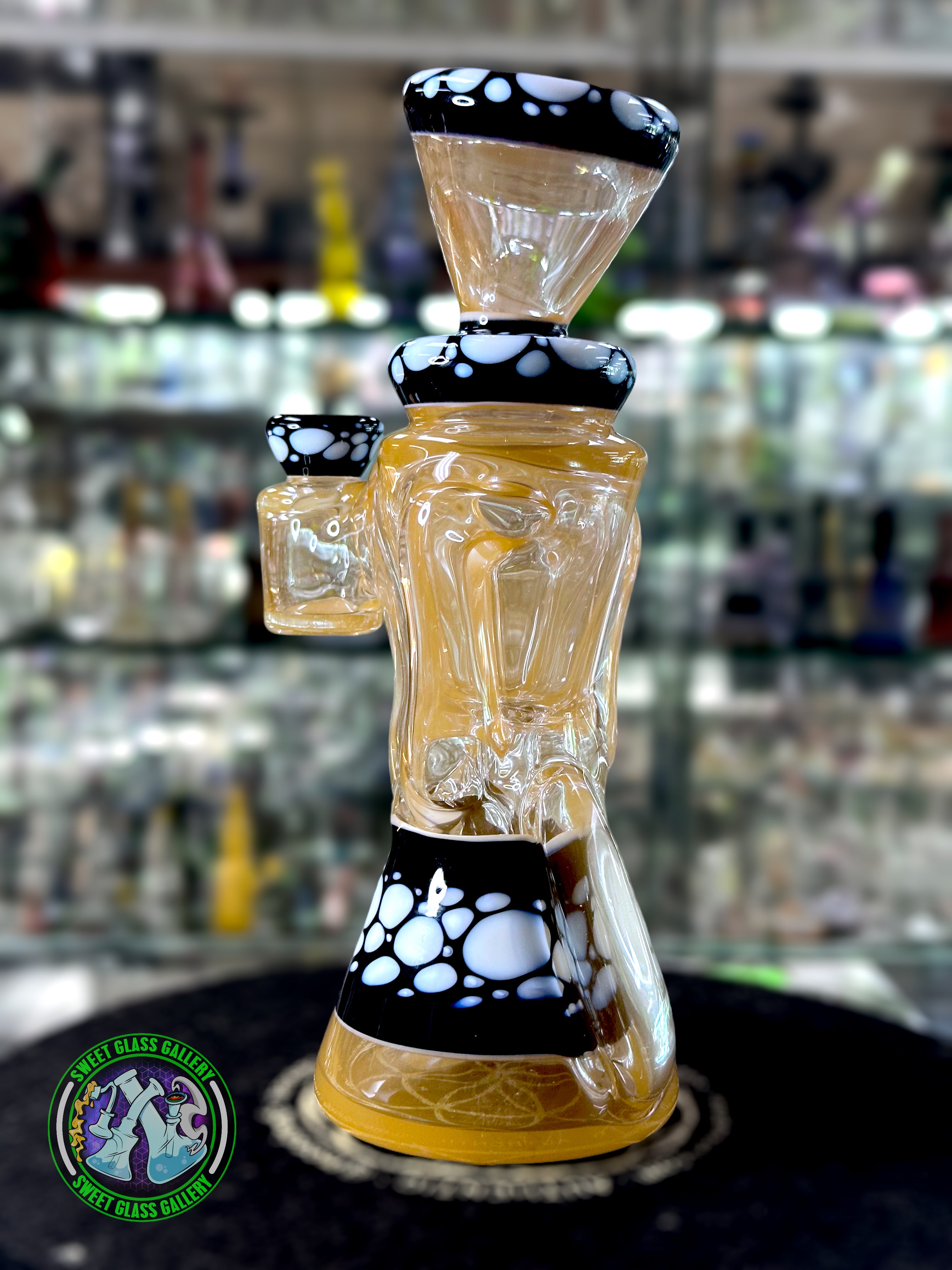 Rycrafted Glass - Full Size Recycler (Peach/Jet Black/Lotus White)